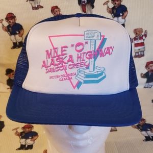 vintage mile "0" alaska highway trucker hat